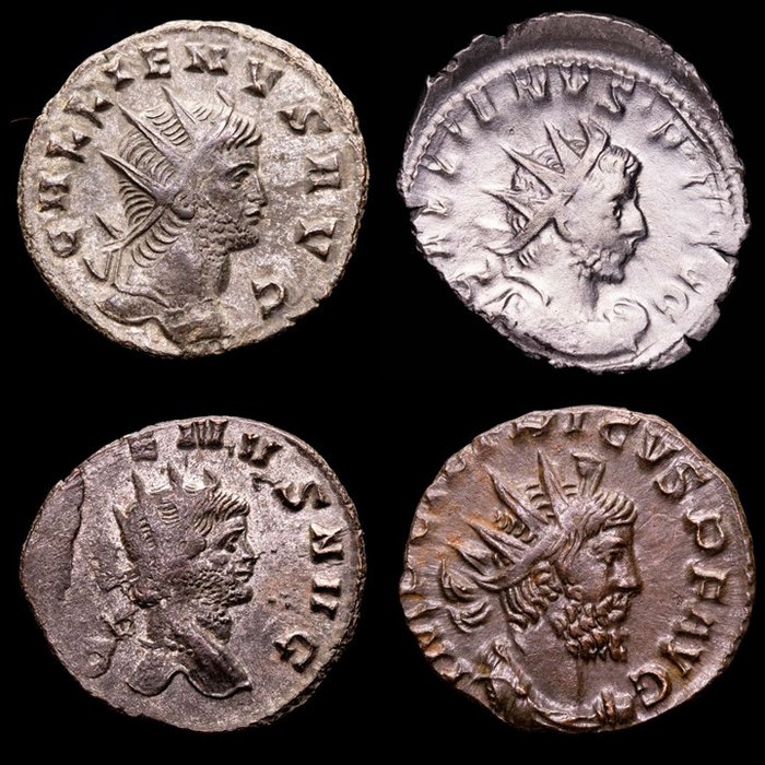 Romerska riket. Gallienus (3) & Tetricus. Lot comprising four (4) antoninianus From Rome & Cologne