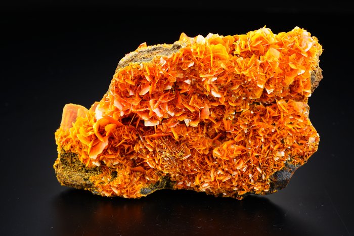 Suuri WULFENITE-klusteri - Kristallit välimassassa - Korkeus: 108 mm - Leveys: 68 mm- 209 g