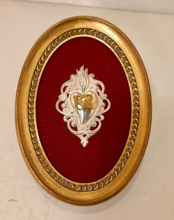 宗教和精神物品 - 為 Grazia Ricevit 繪製的帶有心形的橢圓形圖片 - 合金, 木 - 1940-1950
