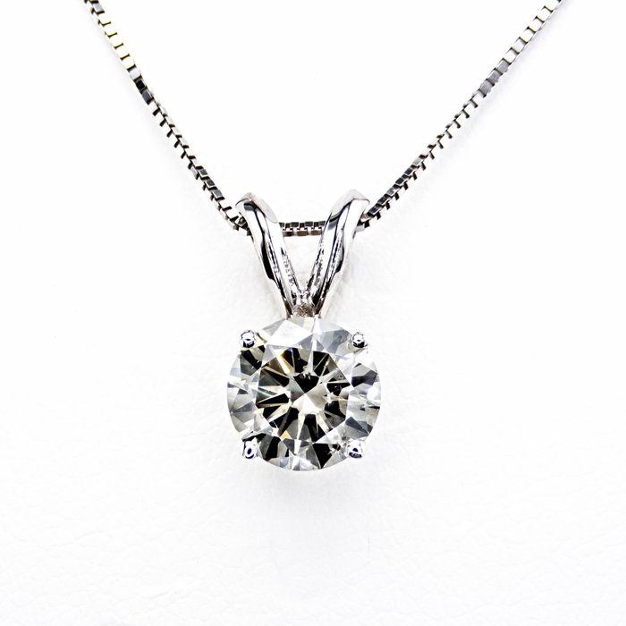 Zonder Minimumprijs - 1.03 Ct Fancy Greenish Gray Round Diamond Pendant Ketting met hanger - Witgoud -  1.03ct. Rond Diamant 