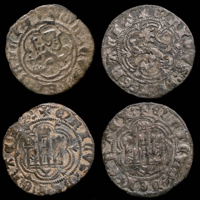 卡斯蒂利亚王国. Enrique III, (1379-1406). Blanca Ceca de Burgos (BAU 771)+Ceca de Cuenca (BAU 768). Lote 2 Piezas.  (没有保留价)