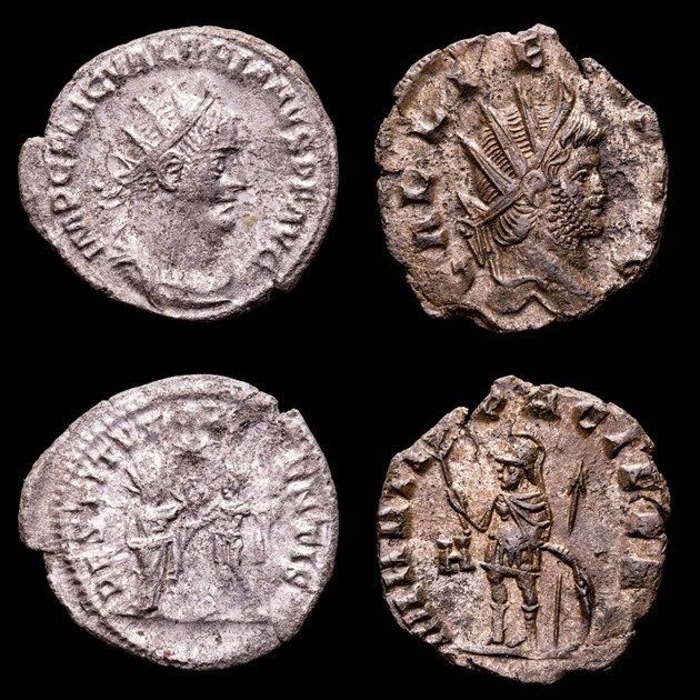 Impero romano. Gallienus & Valerian. Lot comprising two (2) antoninianus Samosata & Rome mint. RESTITVT ORIENTIS / MARTI PACIFERO