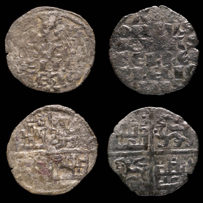Kongeriket Castilla. Alfonso X (1252-1284). Dinero 6 lineas Ceca Coruña+Ceca 3 puntos (BAU 369). Lote 2 monedas  (Ingen reservasjonspris)