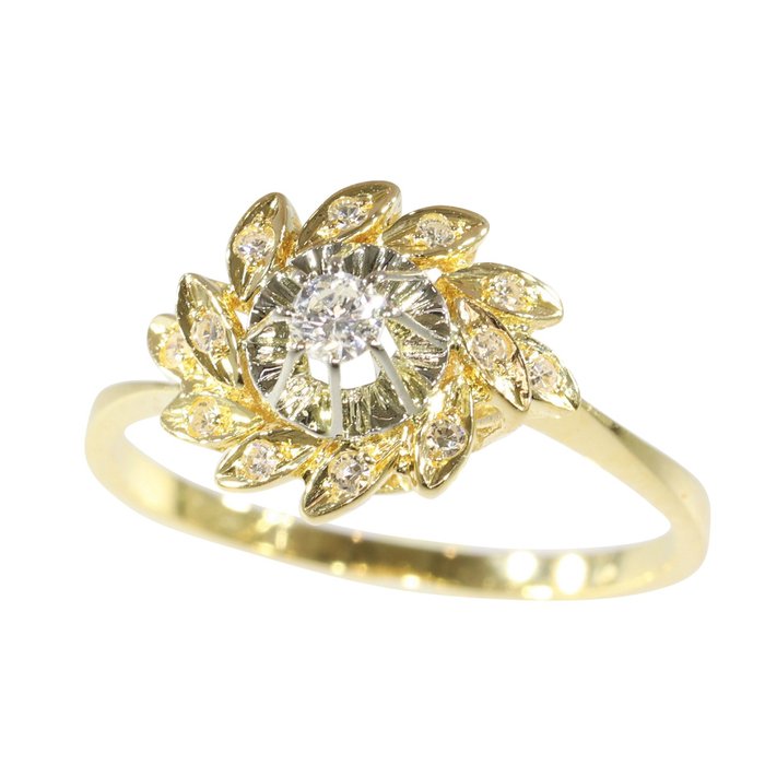 Zonder Minimumprijs - Free resizing*, Vintage anno 1970, 0.24 crt Diamond Ring - Geel goud 