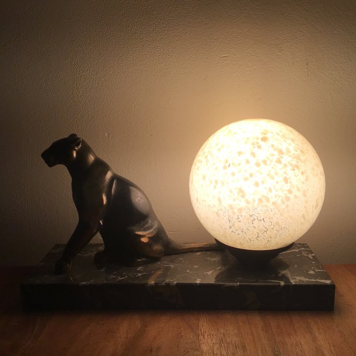 Tedd - Table lamp - Panther - Glass, Marble, Bronze patinated spelter