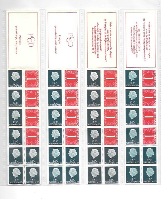 Pays-Bas 1964/1967 - Livrets de distributeurs automatiques - NVPH, PB 8a, 8aF, 8b, 8bF, 8c en 8cF