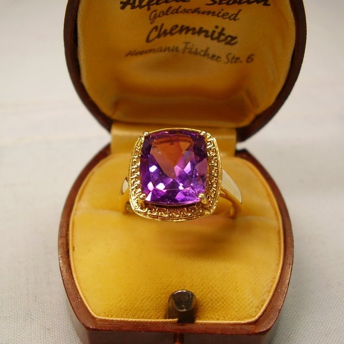沒有保留價 - Goldschmiede-Arbeit 戒指 - 銀, 鍍金 長方形 紫水晶 
