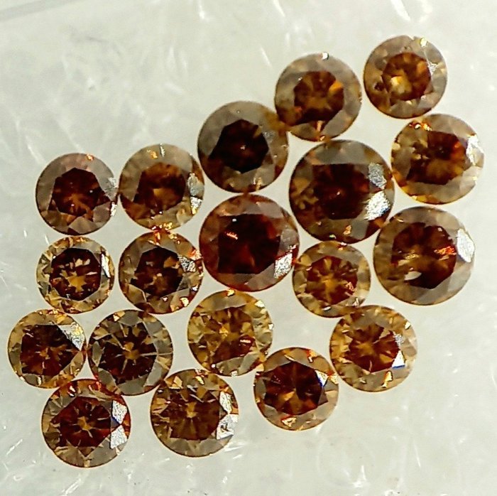 19 pcs Diamanter - 0.97 ct - Brilliant - fancy dyb brungul - I1, VS1, No reserve!