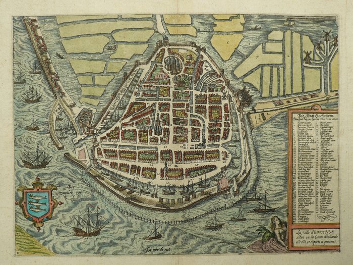 荷蘭, 地圖 - 恩克赫伊曾、須德海; L. Guicciardini / W. Blaeu - Die Stadt Enchuijsen - 1601-1620
