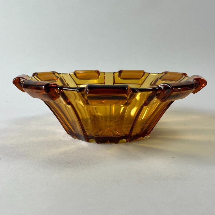大淺盤 - 裝飾藝術碗 - 罕見 - Josef Inwald - Teplic，琥珀壓制玻璃 - 1930 年代 - 玻璃