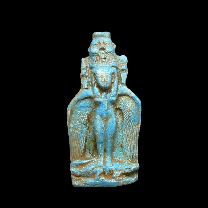 Nachbildung des alten Ägypters Geflügelte Göttin Isis und Gott Bes Statue  (Ohne Mindestpreis)