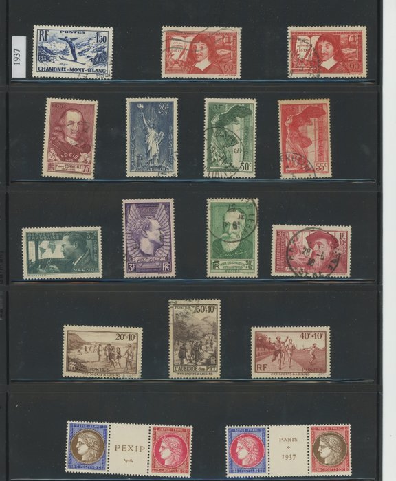 Francja 1937/1948 - Piękna, bardzo kompletna kolekcja anulowanych wartości SM, para Samotraków, Ader, serce Pexip,