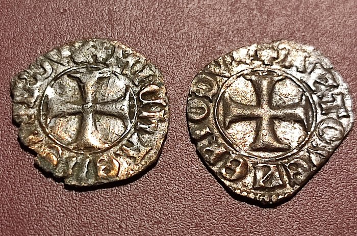義大利 - 威尼斯共和國. Michele Steno, Antonio Venier. 1 Tornesello 1382-1413 (2 coins)  (沒有保留價)