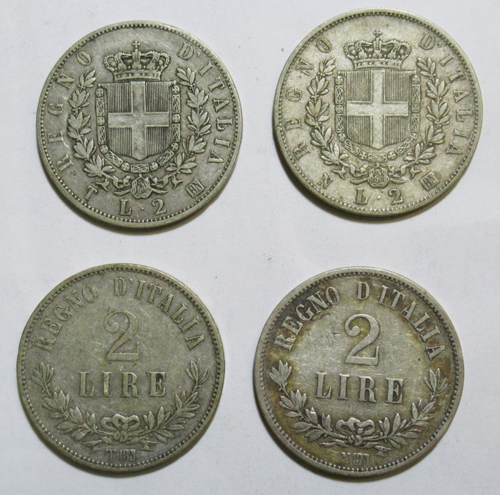 意大利， 意大利王国. 维托里奥·伊曼纽尔二世·迪·萨沃亚 （1861-1878）. 2 Lire 1863 "Valore" + "Stemma" - Torino - Napoli  (没有保留价)