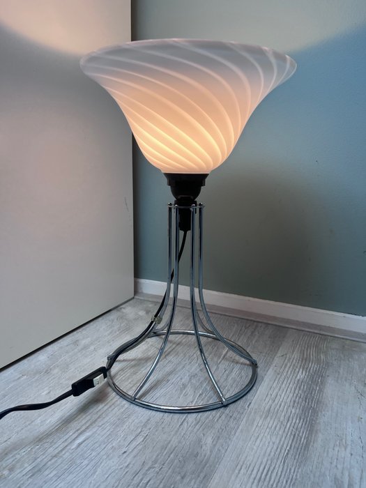 Lamp - Indrukwekkende Art Deco swirl lamp - Glas, Metaal