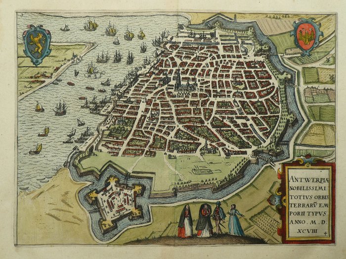 Europa, Mappa - Belgio/Anversa; Lodovico Guicciardini / W. Blaeu - Antwerpia nobilissimi totius orbis terrarum - 1601-1620