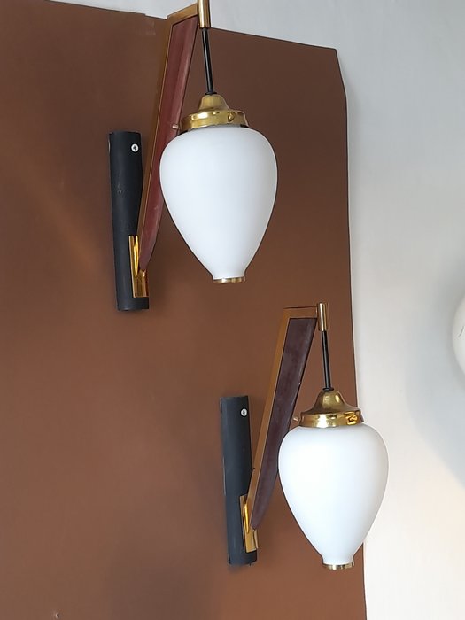 anni 50- - Wall sconce (2) - glass-brass-wood-