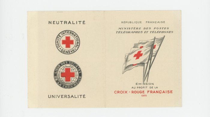 Frankrike  - Uppsättning anteckningsböcker, Röda Korset, 1955 års anteckningsbok, frimärkets dag,...