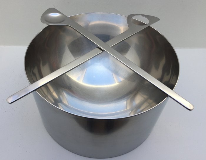 Stelton Arne Jacobsen - Bowl - Salad servers - As new in box - Cylinda Line - Steel (stainless)