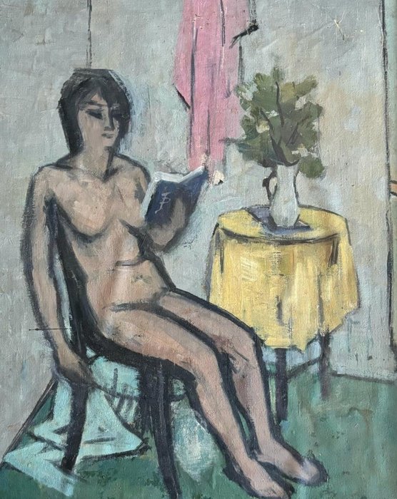 Theodor Pallady (1871-1956) (attributed to) - Nude of a young woman reading inside the room