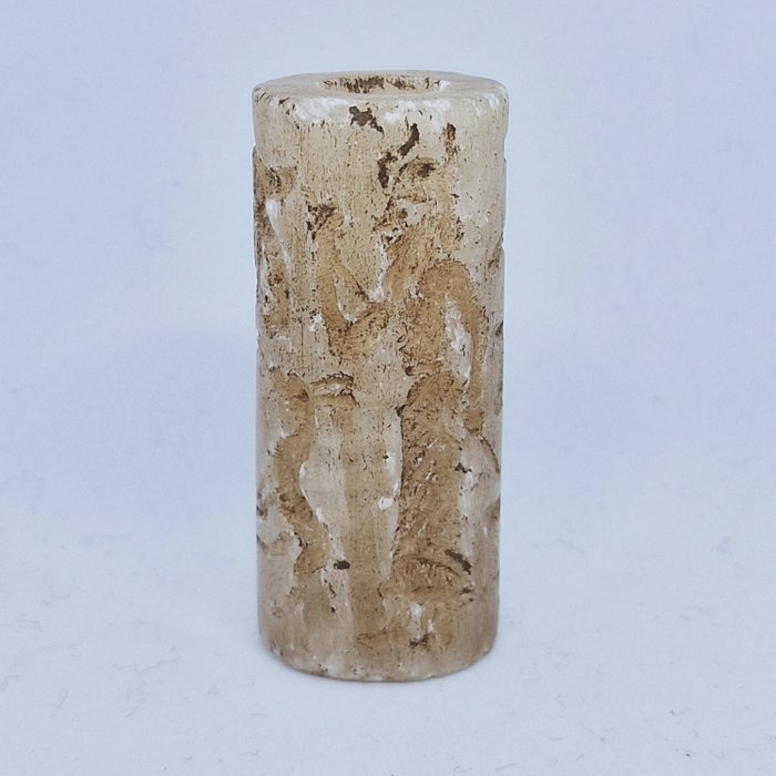 Mezopotamia Alabaster Cylindryczna uszczelka koralikowa ze sceną polowania na sokoła - 58 mm