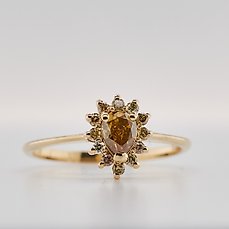 No Reserve Price – 0.45 tcw – Fancy Deep Brownish Yellow – 14 karaat Geel goud – Ring Diamant