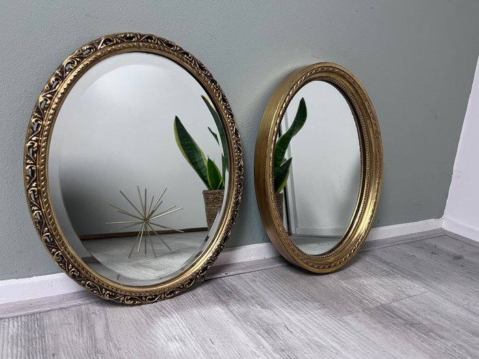 牆鏡 - 美麗的復古葉金鏡子由木頭製成  - 木