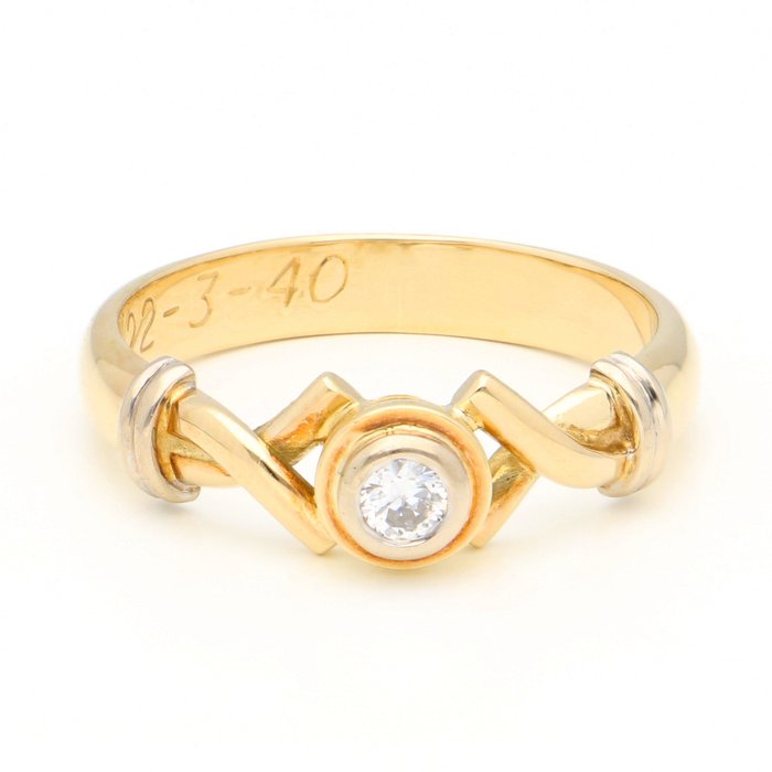 Ring - 14 karat Gull Diamant  (Naturlig) 