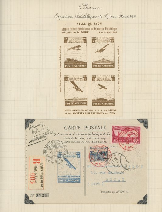 Francja  - Piękny zestaw listów SM z napisami historycznymi, filatelistycznymi, targowymi, Pocztą i