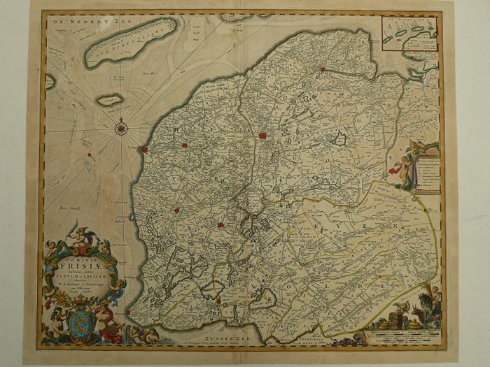 Holandia, Mapa - Fryzja; Nicolaas Visscher - Dominii Frisiae Tabula, inter Flevum et Lavicam - 1684