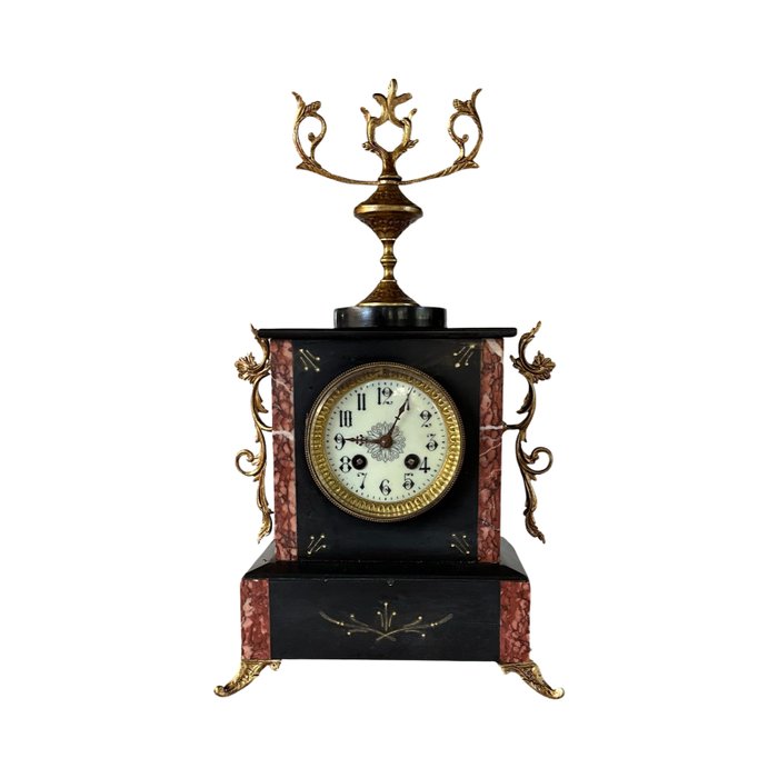 壁炉架时钟 - 大理石, 粗锌 - 1880年-1900年