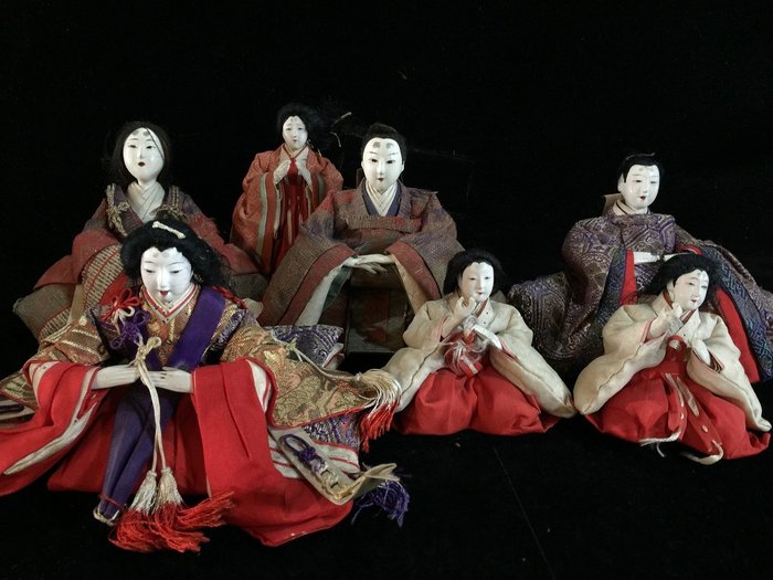 Set of 7 / 明治時代 MEIJI ERA / Japanese Antique 雛人形 HINA Doll Statue Kimono - Silkki - Japani  (Ei pohjahintaa)