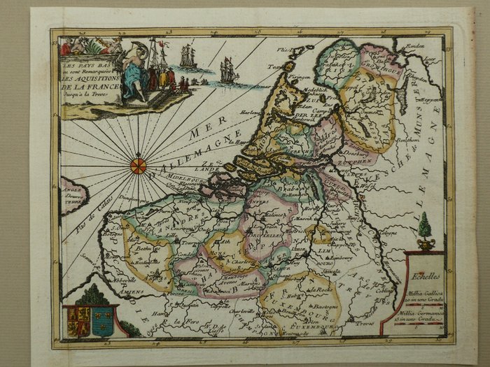 Países Bajos, Mapa - Bélgica, Luxemburgo; F. Faugrant - Les Pays Bas ou sont remarquées les Aquisitions de la France - 1721-1750