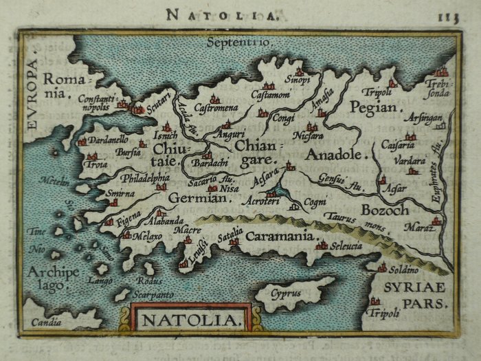 Asia, Map - Turkey / Cyprus; Philippe Galle - Natolia - 1581-1600