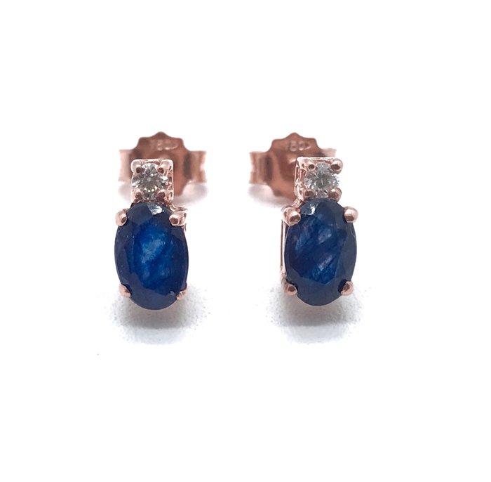 No Reserve Price - NESSUN PREZZO DI RISERVA - Earrings Rose gold Sapphire - Diamond 