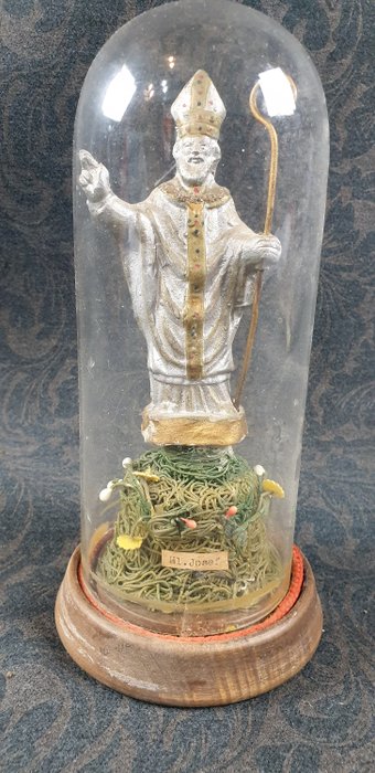 小雕像 - Vescovo sotto un globo di vetro - Terracotta, 木, 玻璃