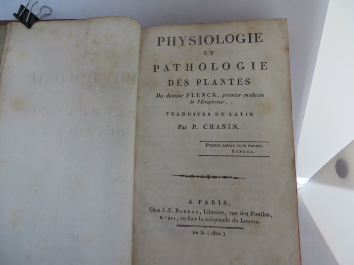 P . Chanin - physiologie et pathologie des plantes du docteur plenck - 1802