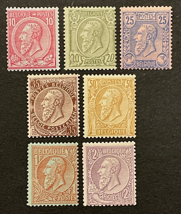 Bélgica 1884/1888 - Leopold II - 10c - 2fr Série completa - POSTFRIS - OBP 46/52
