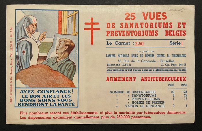 Belgia 1945/1950 - Caiet de vignete „Sanatorie / Preventorie” - „Sanatorie / Preventoria” - Série /Reeks 1  - ROUGE / ROOD - Prachtige staat van bewaring