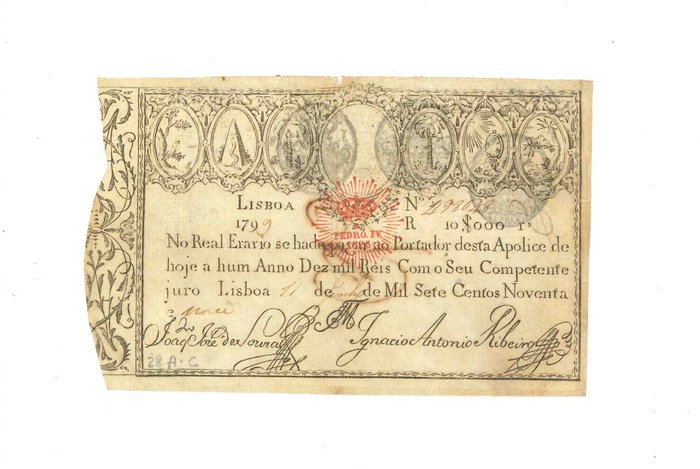 Portugalia. - 10.000 Reis 1828 (old date 1799) - Pick 28Aa  (Bez ceny minimalnej
)
