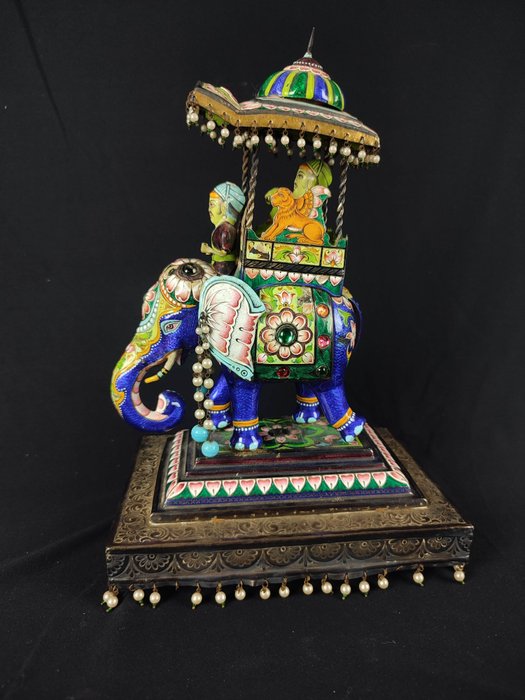 琺瑯大象雕像 - 銀 - 印度 - 20世紀上半葉