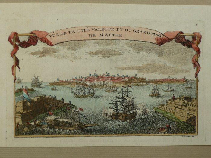 Europa, Stadsplan - Malta / Valletta; Bernard Forest de Bélidor - Vue de la cité Valette et du grand fort de Malthe - 1721-1750