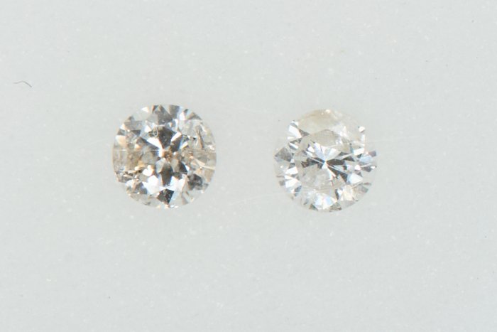 2 pcs Diamanten - 0.25 ct - Ronde - NO RESERVE PRICE - G - H - P1, P2