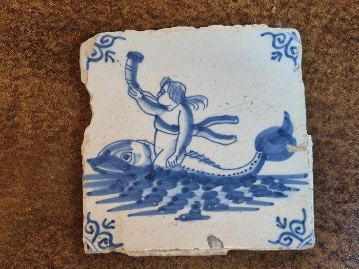 Tegel - Antieke tegel met mythologische figuur - 1600-1650 