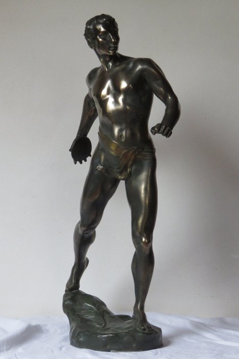 雕像, Discuswerper, naar model van Ernest Legrand (1872 – 1912) - 52 cm - 粗鋅