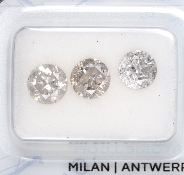 3 pcs Diamanti - 2.32 ct - Rotondo, Nessuna riserva - I-K - I3 (piqué)