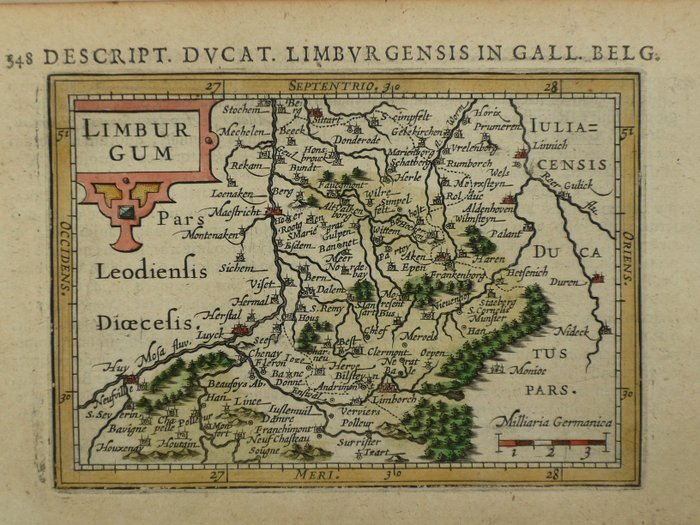 Holland, Kort - Limburg / Maastricht / Sittard / Heerlen / Liege; Petrus Bertius / Jodocus Hondius jr. - Limburgum - 1601-1620