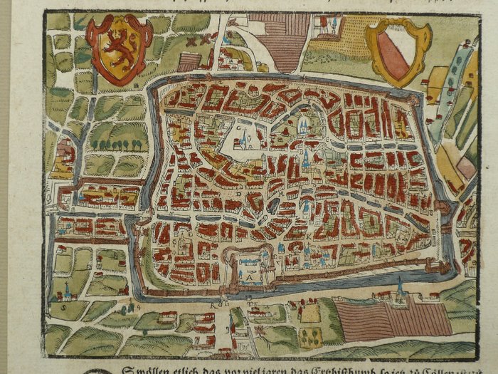 荷兰, 地图 - 乌得勒支; Sebastiaan Münster - Von der Bischofflichen Statt Utrecht - 1561-1580