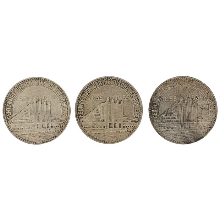 Belgique. Leopold III (1934-1951). 50 Francs 1935 "Herdenkingsmunten" (3 stuks)  (Sans Prix de Réserve)