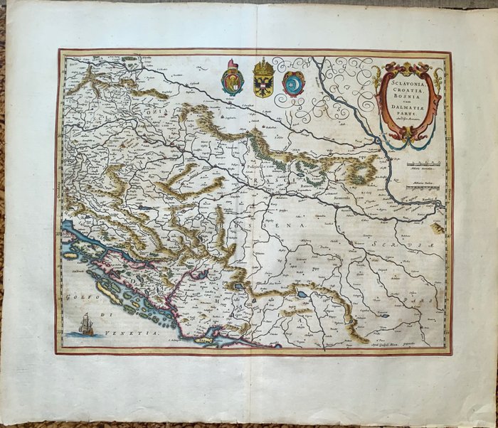 欧洲, 地图 - 斯拉沃尼亚, 达尔马提亚, 克罗地亚, 波斯尼亚; Gerardo Mercatore / Willem Blaeu - Sclavonia, Croatia, Bosnia  cum Dalmatiae parte - 1621-1650